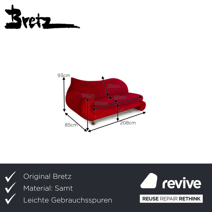 Bretz Gaudi Samt Sofa Rot Dreisitzer Couch Recamière