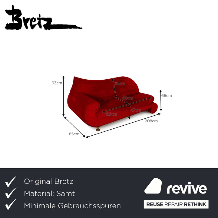 Bretz Gaudi Samt Sofa Rot Dreisitzer Couch Recamière