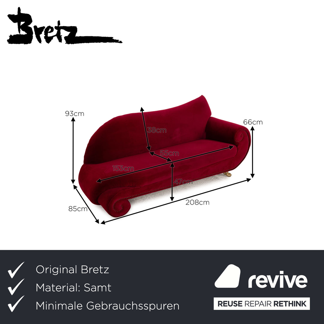 Bretz Gaudi Samt Sofa Rot Zweisitzer Couch Recamière