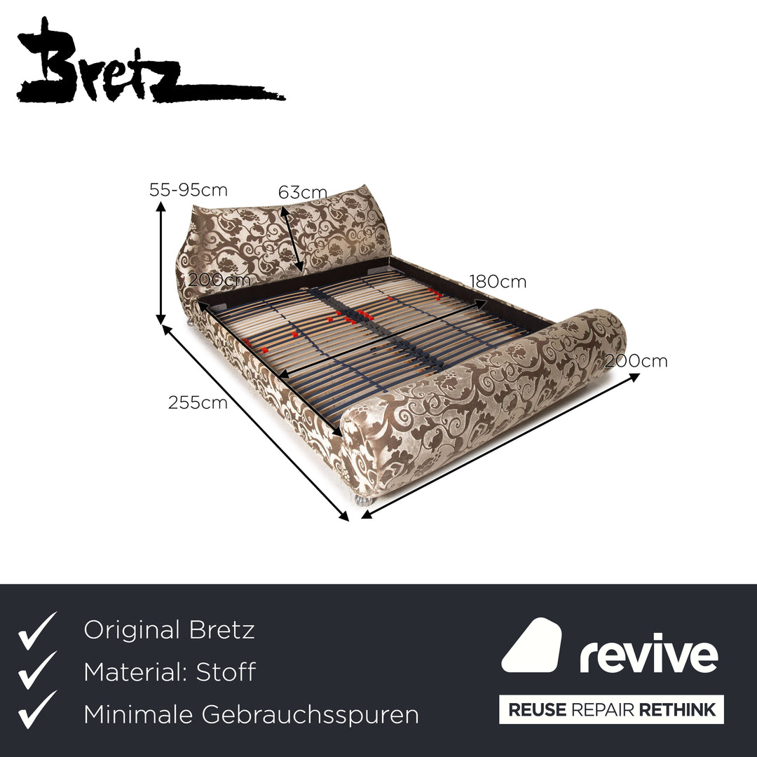 Bretz Gaudi Samt Stoff Doppelbett Creme Braun 180x 200cm Bett