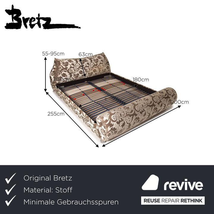 Bretz Gaudi Samt Stoff Doppelbett Creme Braun 180x 200cm Bett