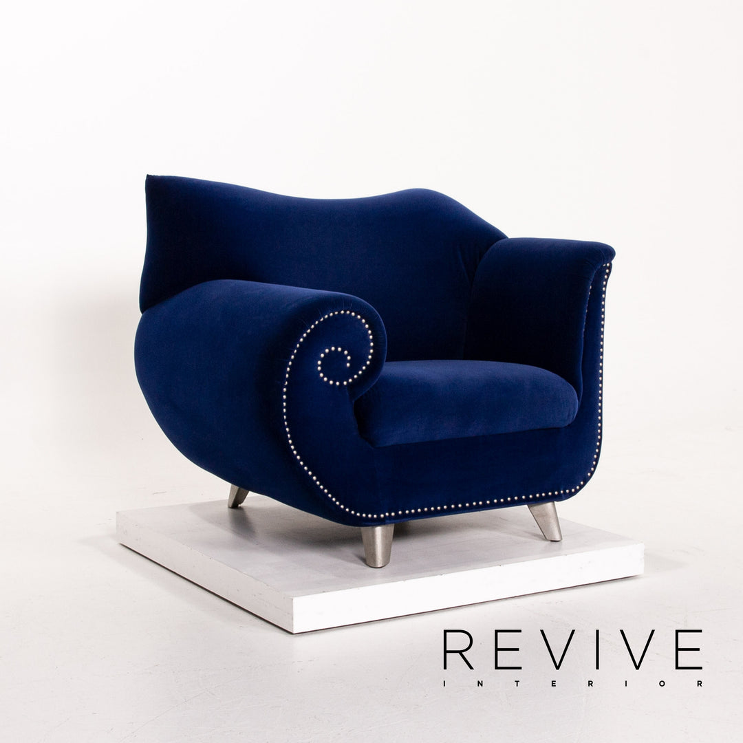 Bretz Gaudi Samt Stoff Sessel Blau Dunkelblau #13801