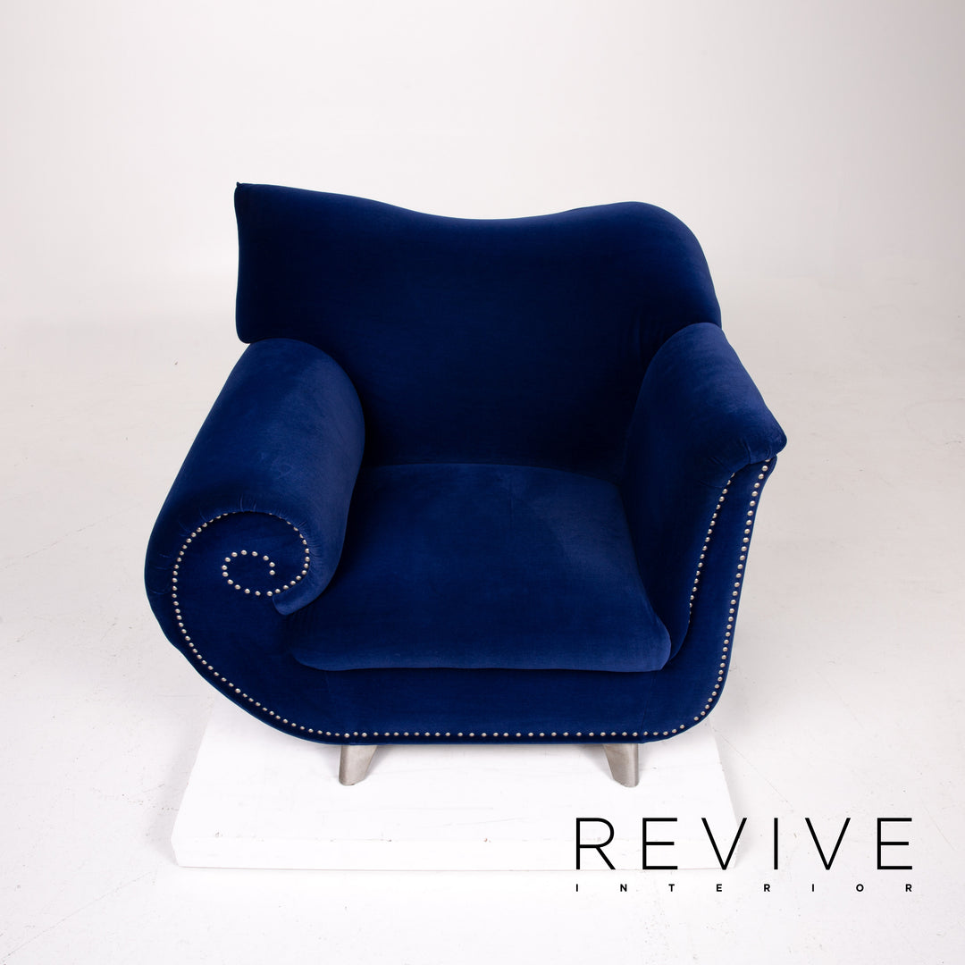 Bretz Gaudi Samt Stoff Sessel Blau Dunkelblau #13801
