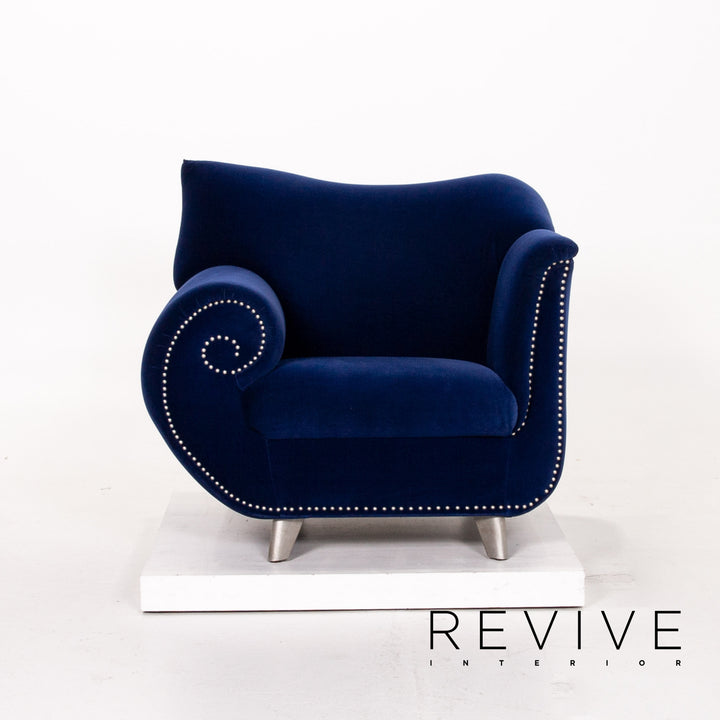 Bretz Gaudi Samt Stoff Sessel Garnitur Dunkelblau Blau 2x Sessel #13933