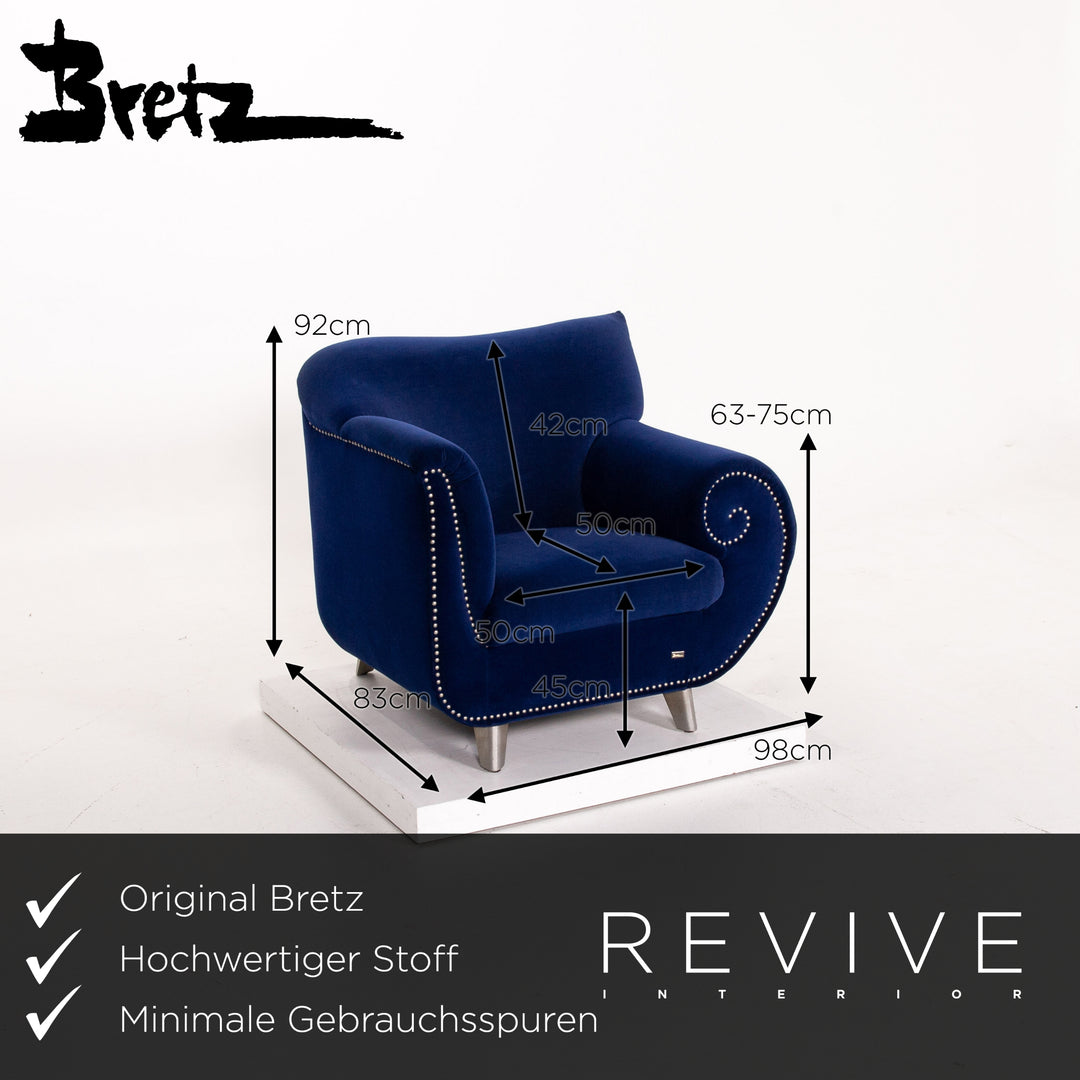 Bretz Gaudi Samt Stoff Sessel Garnitur Dunkelblau Blau 2x Sessel #13933