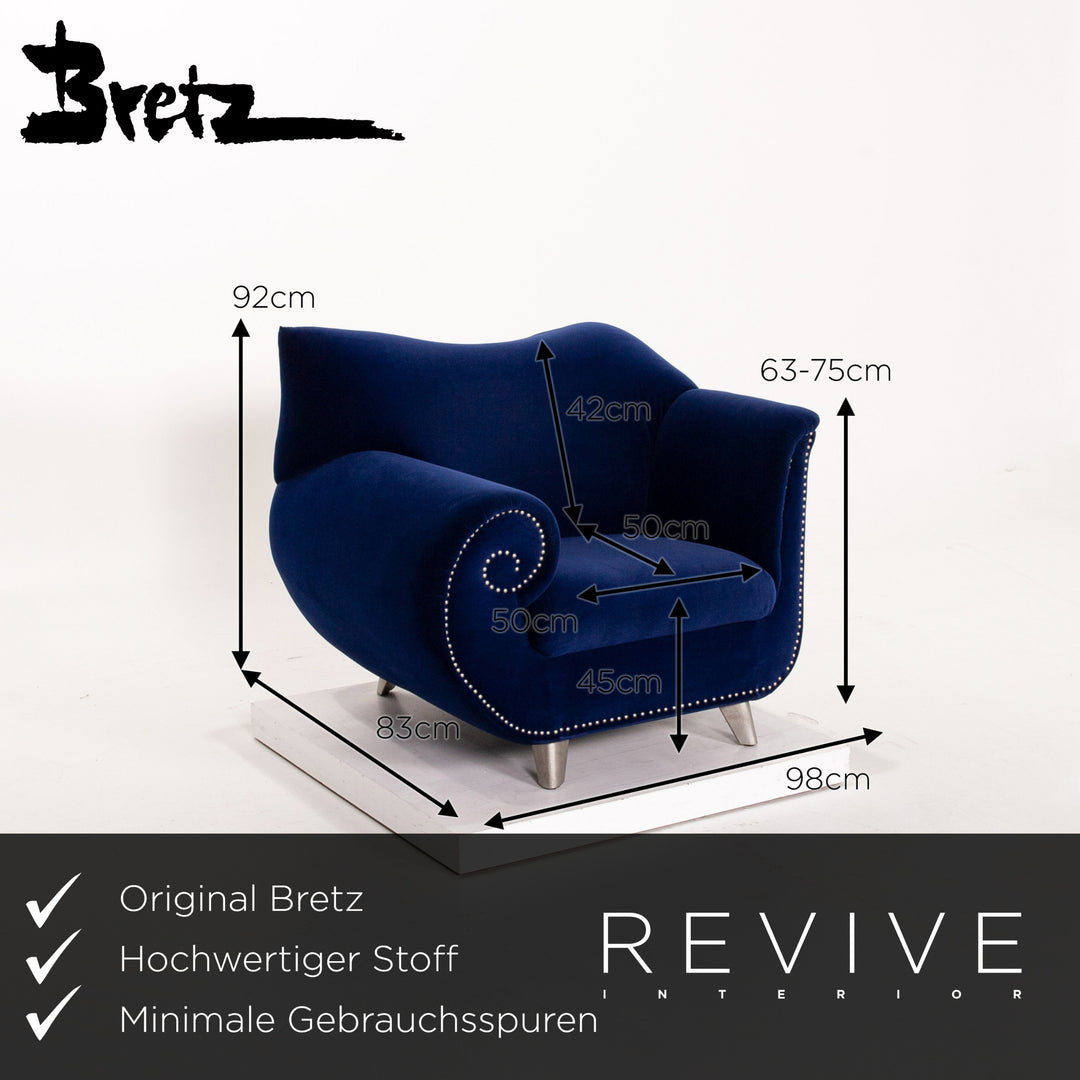 Bretz Gaudi Samt Stoff Sessel Garnitur Dunkelblau Blau 2x Sessel #13933