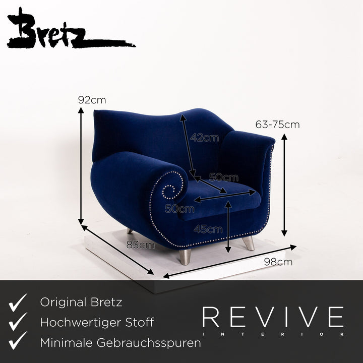 Bretz Gaudi Samt Stoff Sessel Garnitur Dunkelblau Blau 2x Sessel #13933