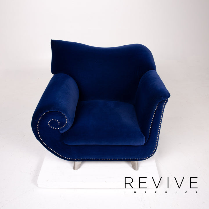 Bretz Gaudi Samt Stoff Sessel Garnitur Dunkelblau Blau 2x Sessel #13933