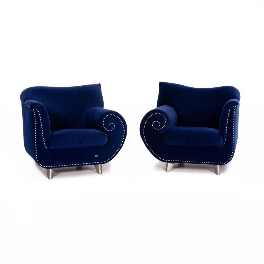 Bretz Gaudi Samt Stoff Sessel Garnitur Dunkelblau Blau 2x Sessel #13933