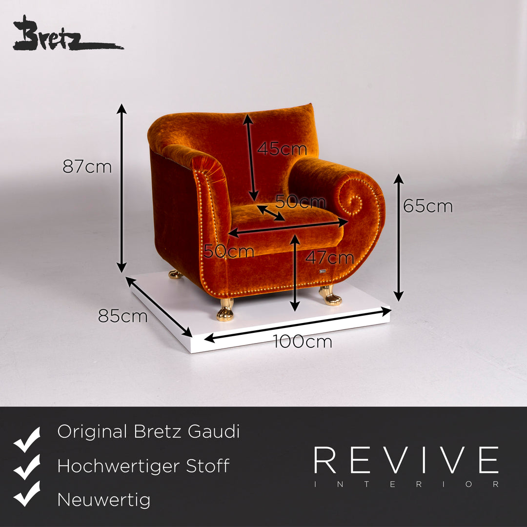 Bretz Gaudi Samt Stoff Garnitur Orange Kupfer 1x Zweisitzer 2x Sessel 1x Hocker #10584
