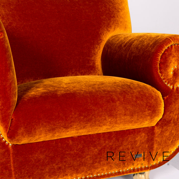 Bretz Gaudi Samt Stoff Garnitur Orange Kupfer 1x Zweisitzer 2x Sessel 1x Hocker #10584