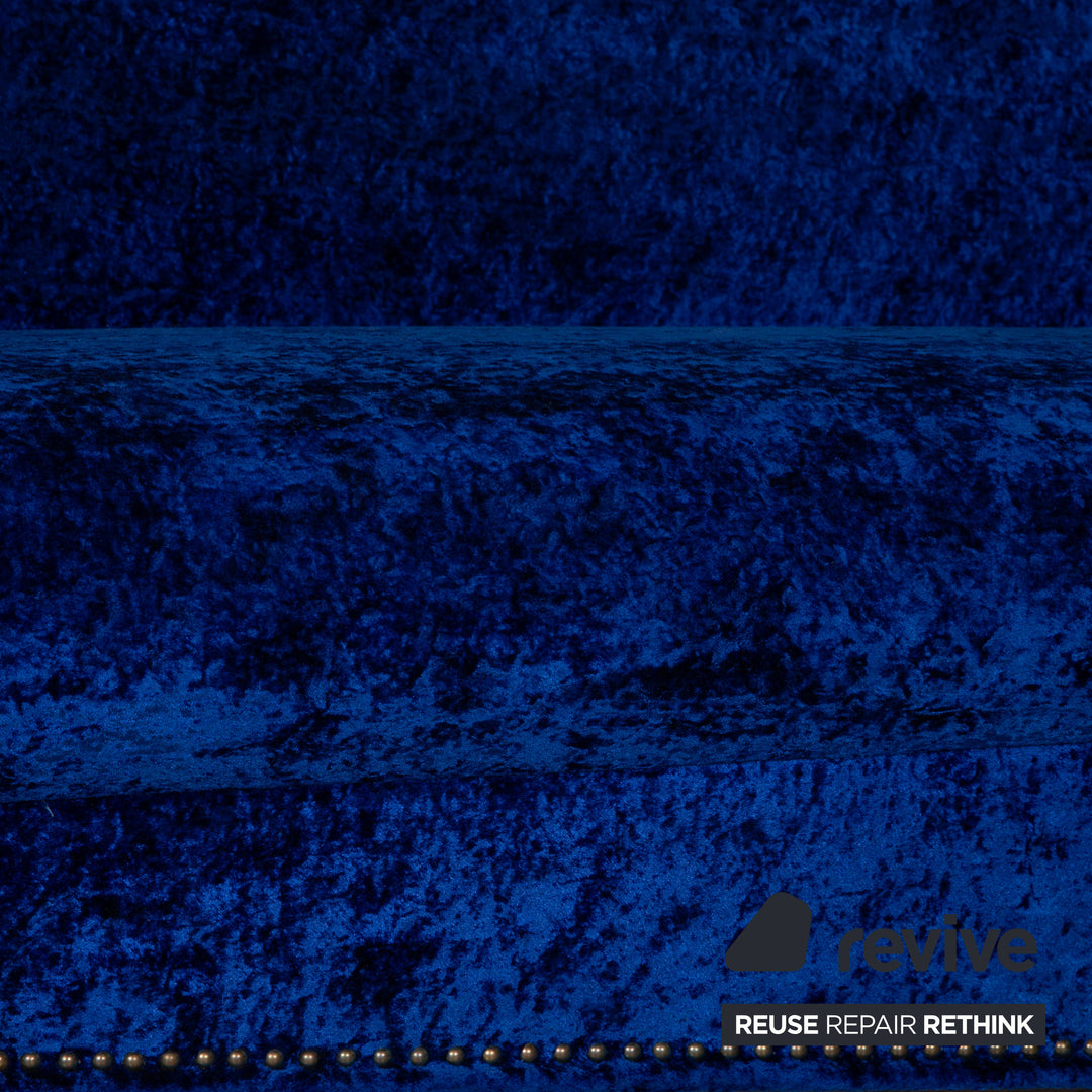 Bretz Gaudi Samt Stoff Sofa Blau Dreisitzer Couch Recamiere