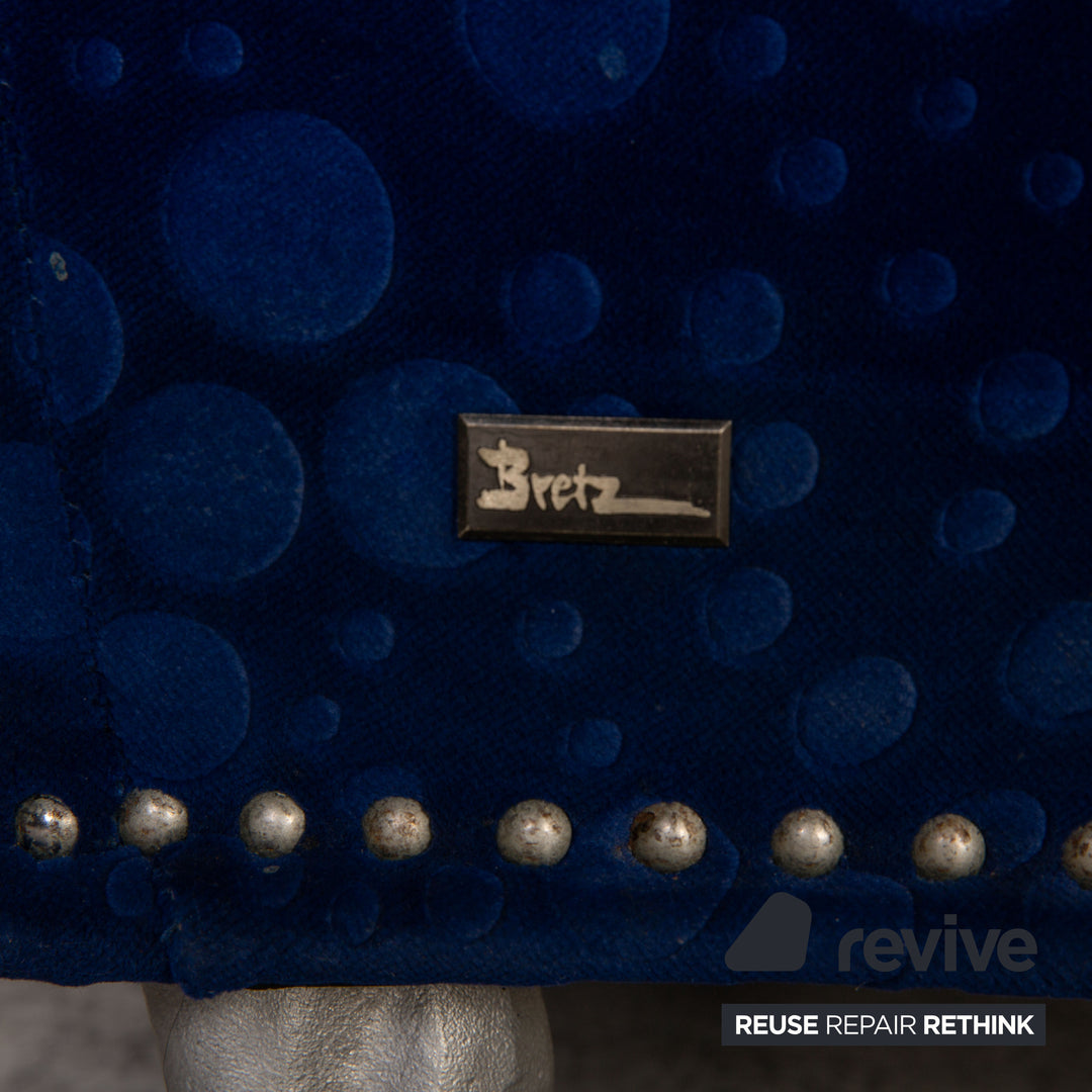 Bretz Gaudi Samt Stoff Sofa Blau Dreisitzer Couch Recamiere