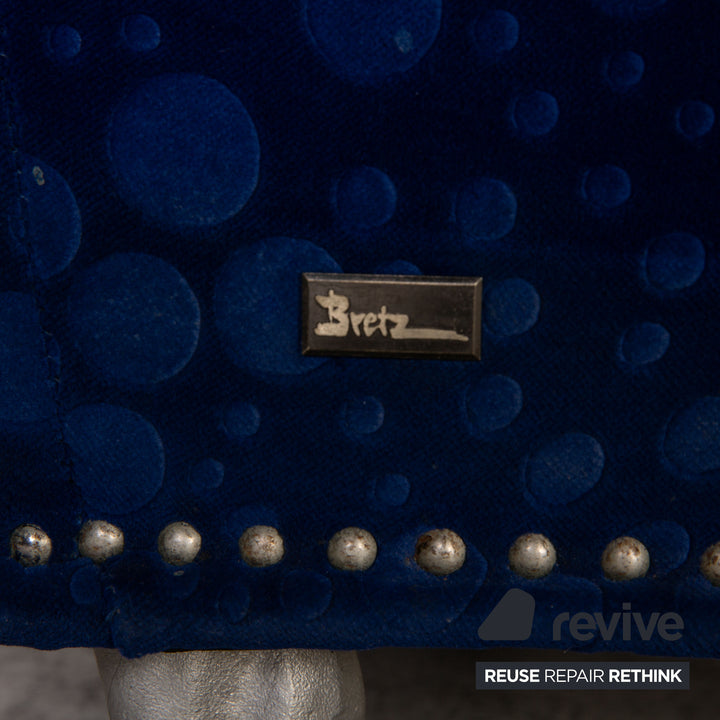 Bretz Gaudi Samt Stoff Sofa Blau Dreisitzer Couch Recamiere