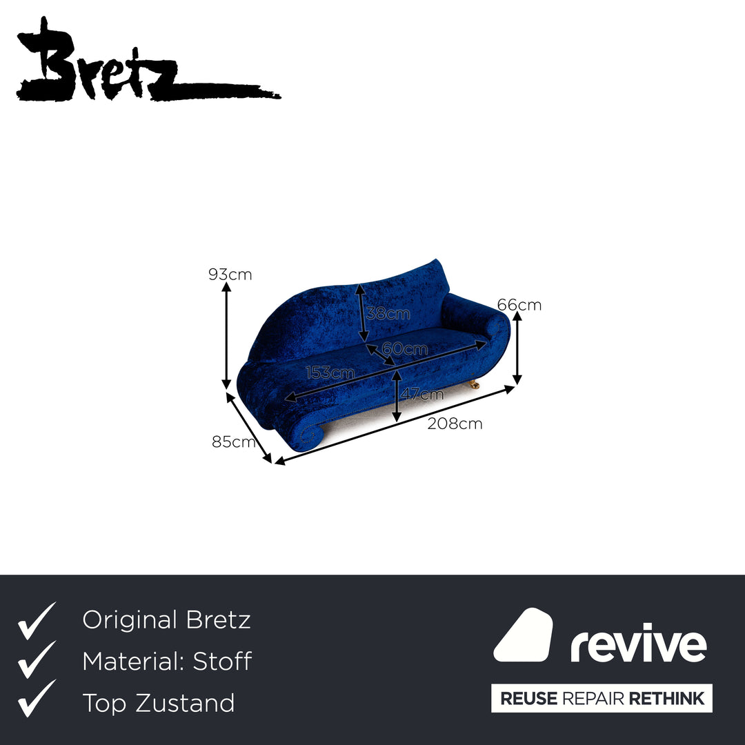 Bretz Gaudi Samt Stoff Sofa Blau Dreisitzer Couch Recamiere