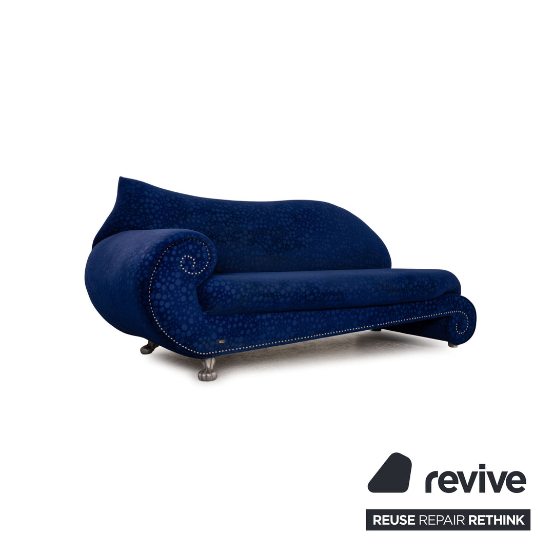 Bretz Gaudi Samt Stoff Sofa Blau Dreisitzer Couch Recamiere