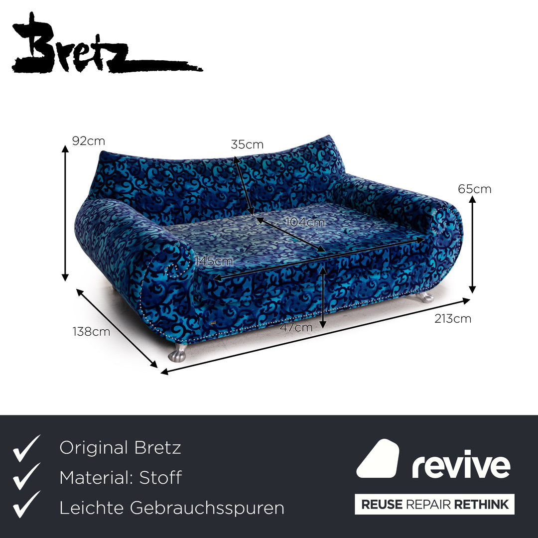 Bretz Gaudi Samt Stoff Sofa Blau Dreisitzer Sofa