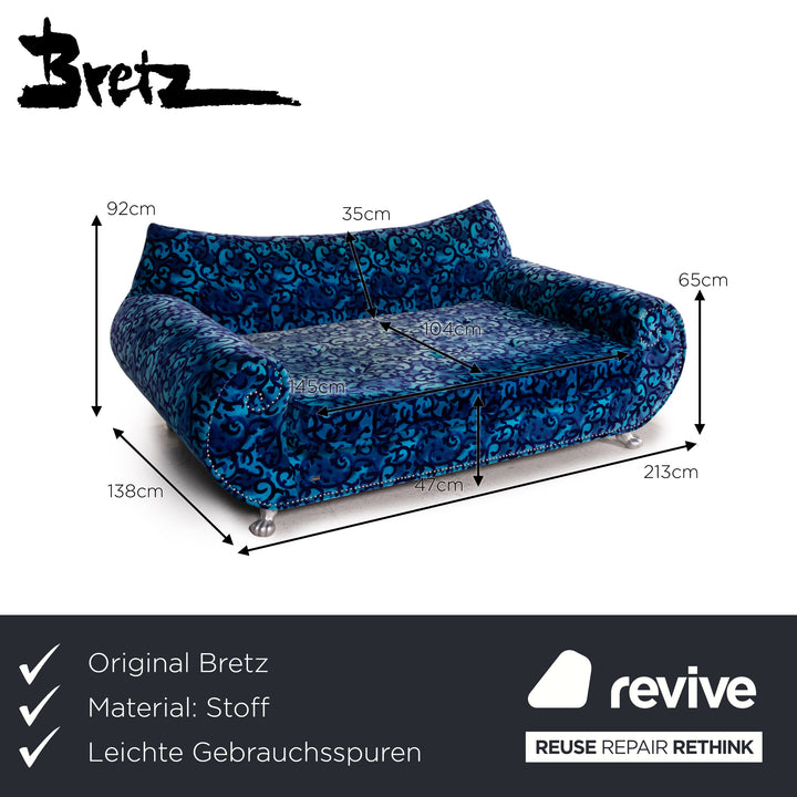Bretz Gaudi Samt Stoff Sofa Blau Dreisitzer Sofa