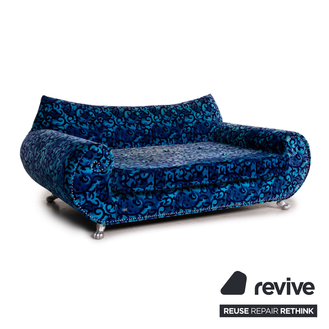 Bretz Gaudi Samt Stoff Sofa Blau Dreisitzer Sofa