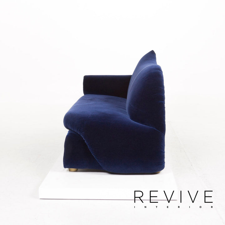 Bretz Gaudi Samt Stoff Sofa Blau Dunkelblau Dreisitzer Couch #12613