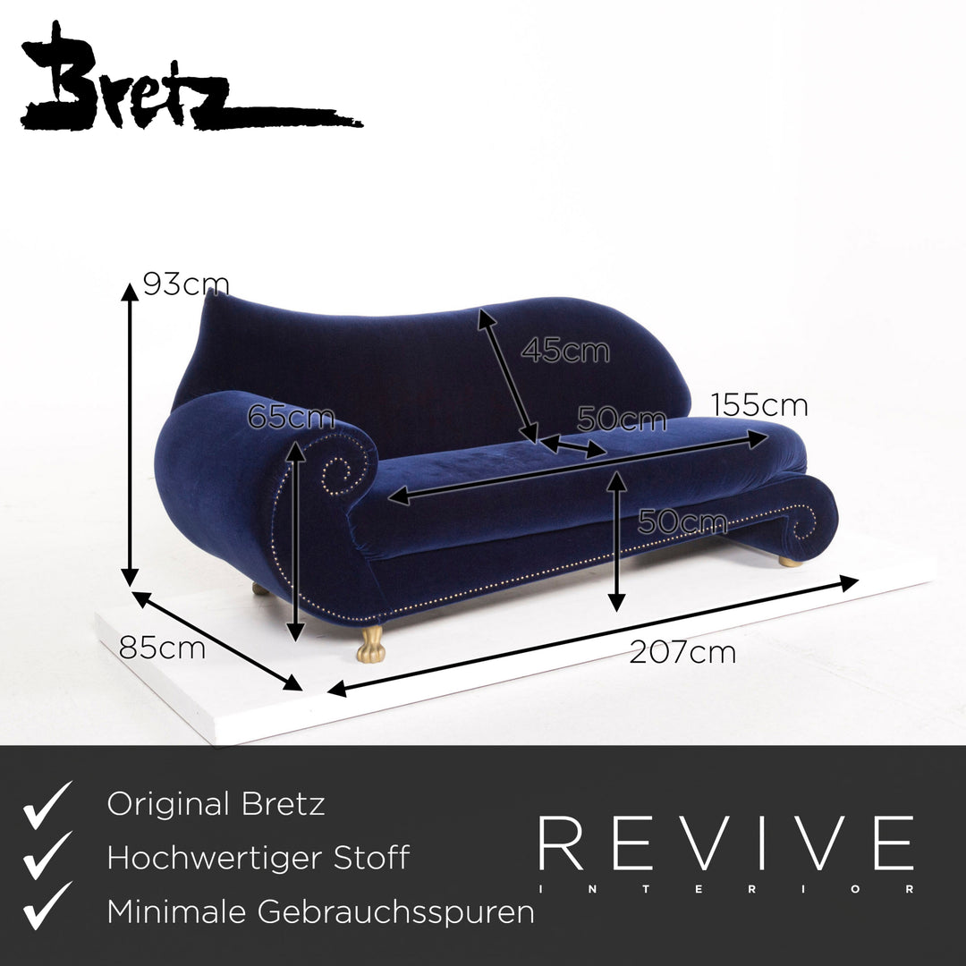 Bretz Gaudi Samt Stoff Sofa Blau Dunkelblau Dreisitzer Couch #12613