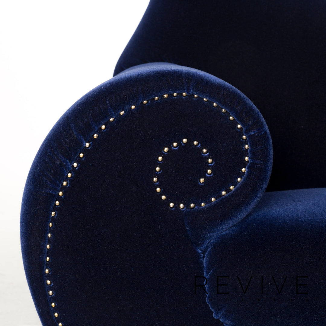 Bretz Gaudi Samt Stoff Sofa Blau Dunkelblau Dreisitzer Couch #12613
