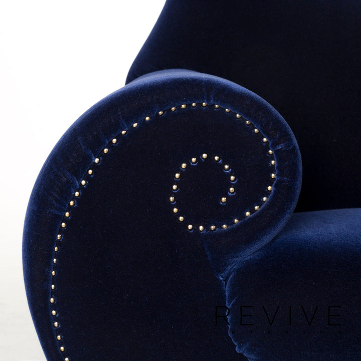 Bretz Gaudi Samt Stoff Sofa Blau Dunkelblau Dreisitzer Couch #12613