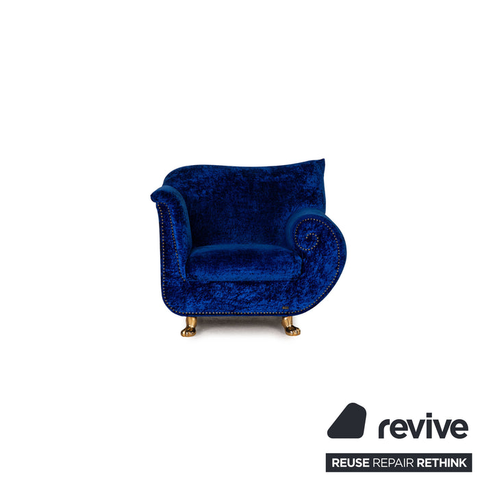 Bretz Gaudi Samt Stoff Sofa Garnitur Blau Dreisitzer Sessel