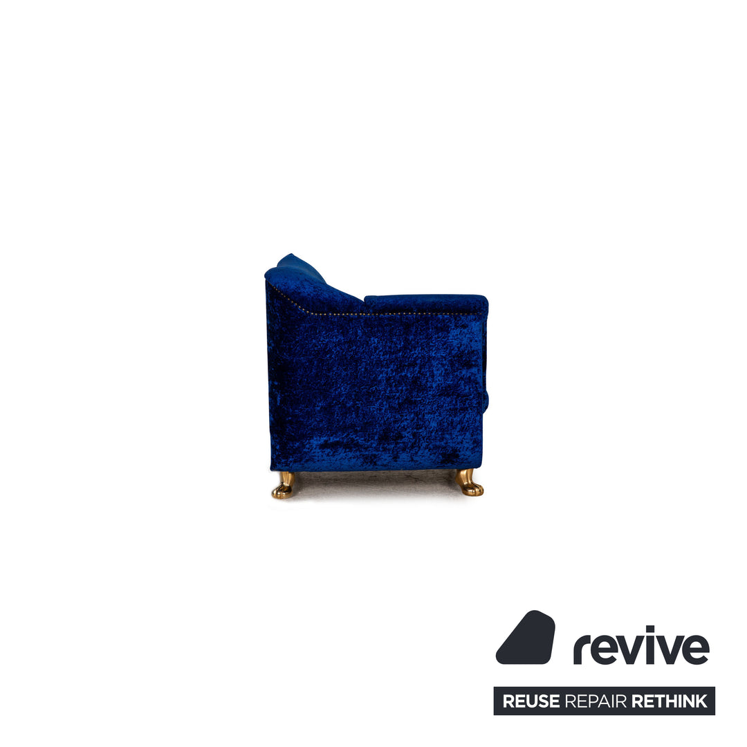 Bretz Gaudi Samt Stoff Sofa Garnitur Blau Dreisitzer Sessel