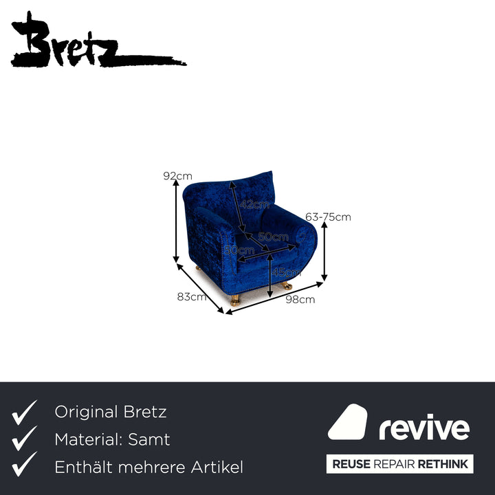 Bretz Gaudi Samt Stoff Sofa Garnitur Blau Dreisitzer Sessel
