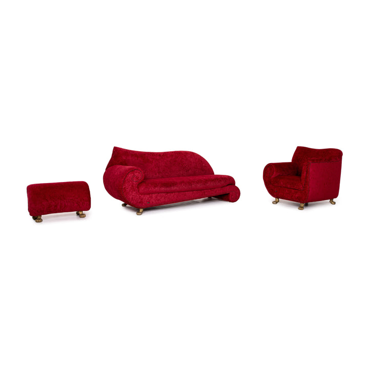 Bretz Gaudi Samt Stoff Sofa Garnitur Rot 1x Zweisitzer 1x Sessel 1x Hocker #13775