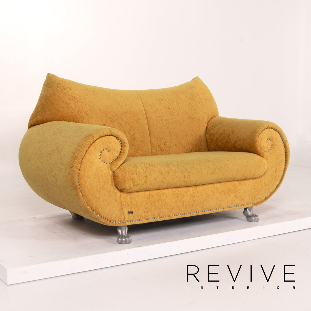 Bretz Gaudi Samt Stoff Sofa Gelb Zweisitzer Couch #13701