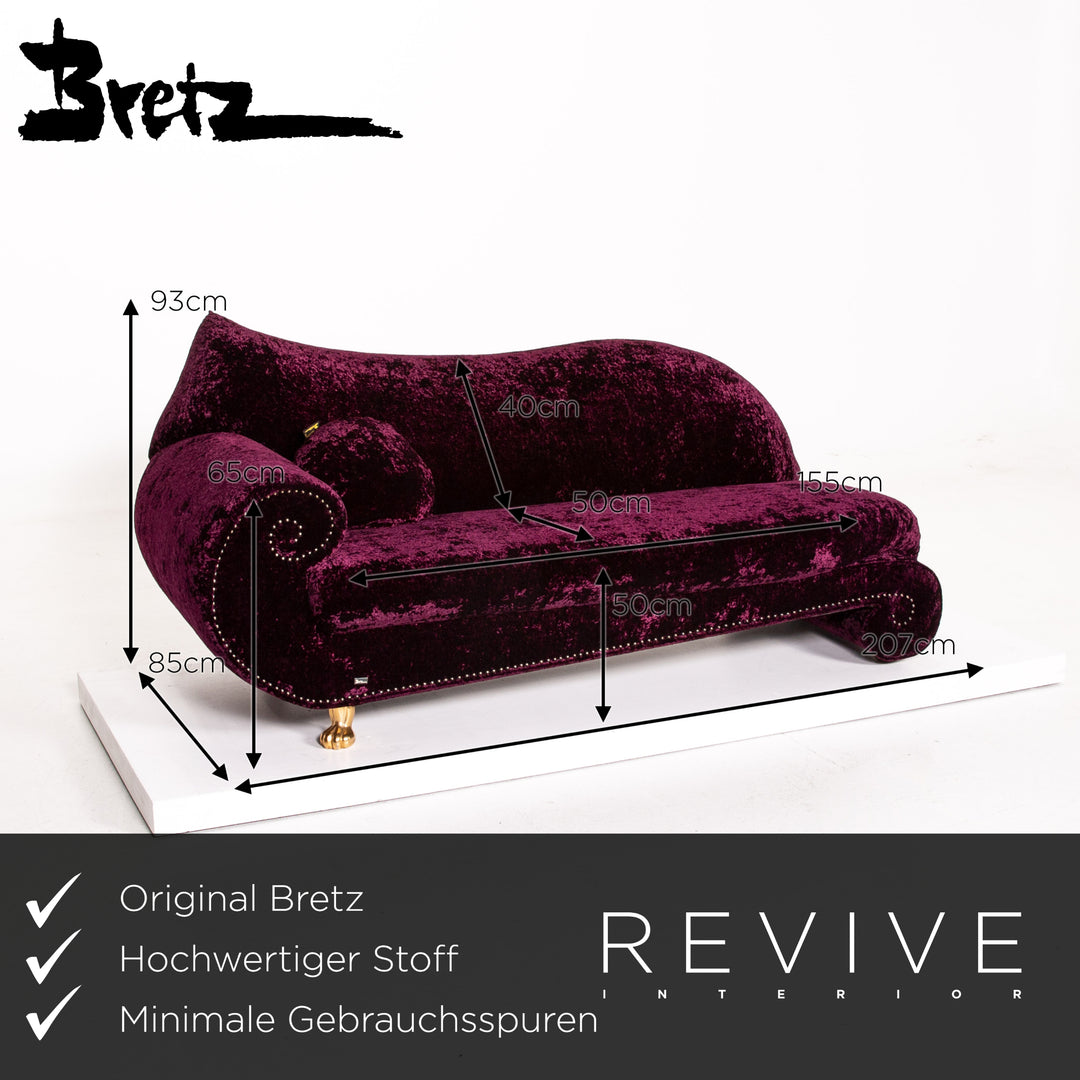Bretz Gaudi Samt Stoff Sofa Lila Dreisitzer Couch #14431