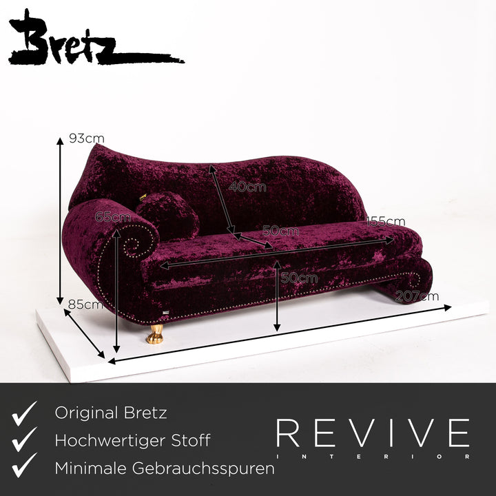 Bretz Gaudi Samt Stoff Sofa Lila Dreisitzer Couch #14431