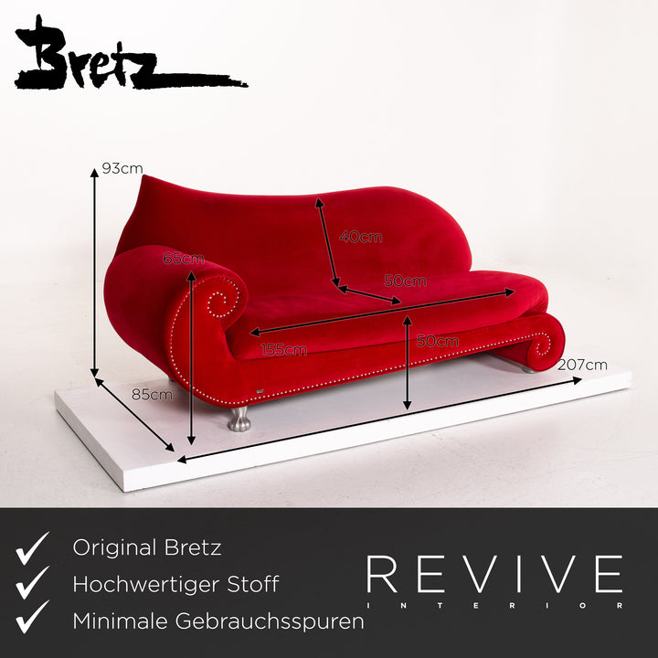 Bretz Gaudi Samt Stoff Sofa Rot Dreisitzer Couch #14326