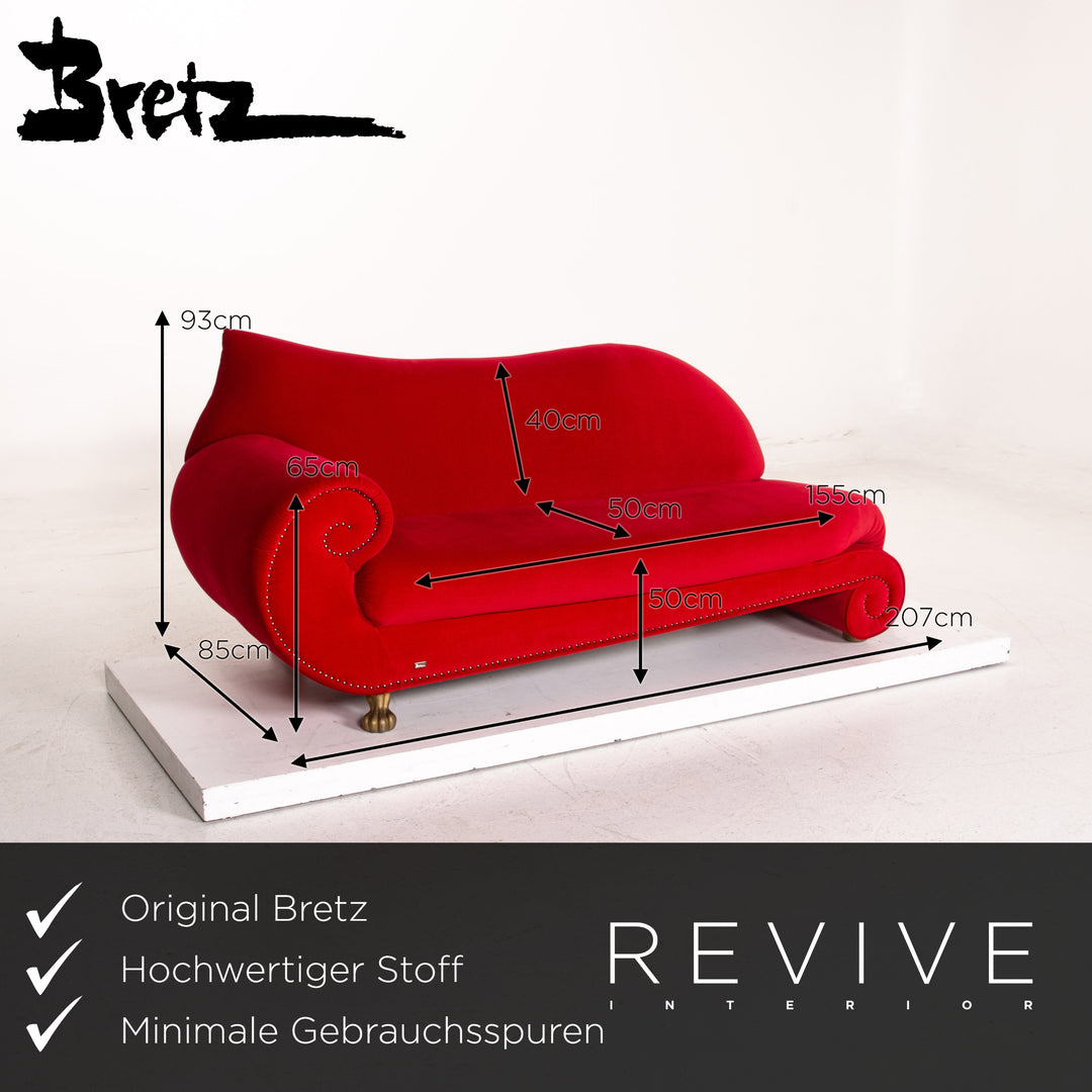 Bretz Gaudi Samt Stoff Sofa Rot Dreisitzer Couch #15354