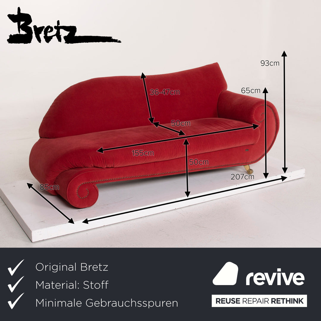 Bretz Gaudi Samt Stoff Sofa Rot Dreisitzer Couch #15412