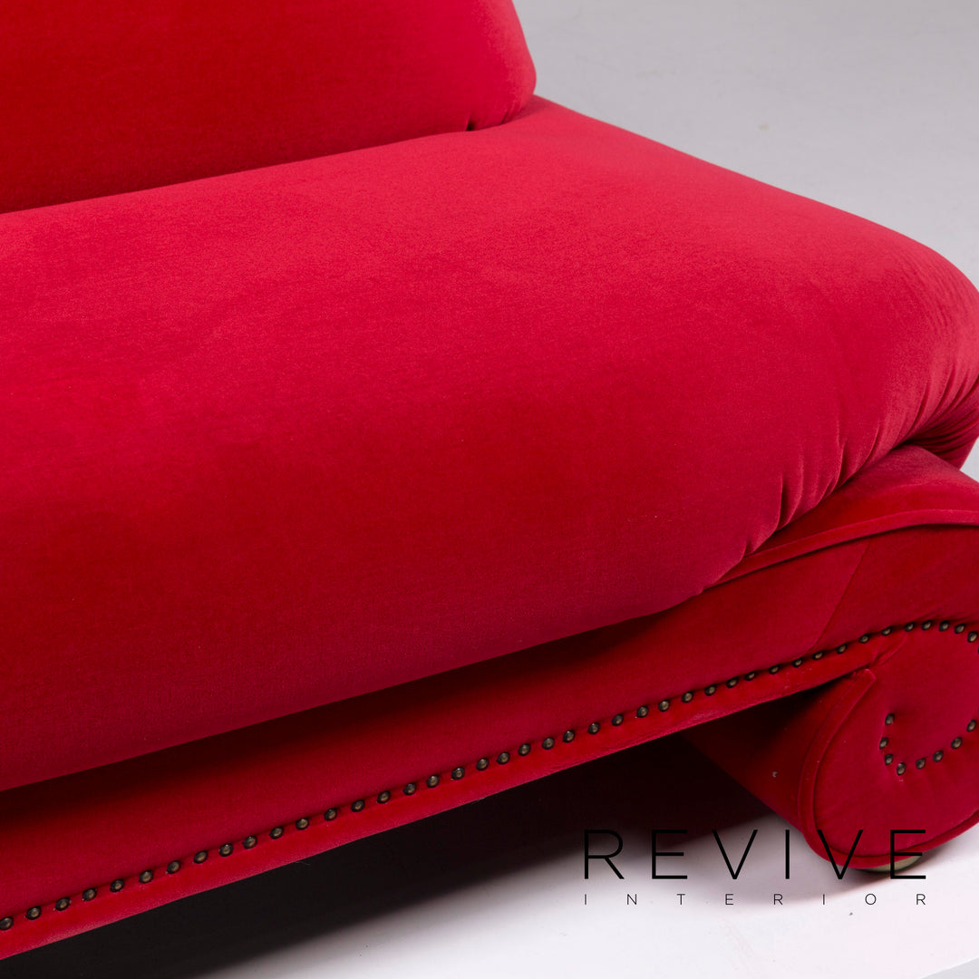 Bretz Gaudi Velvet Fabric Sofa Red Three Seater Récamière Couch #10518