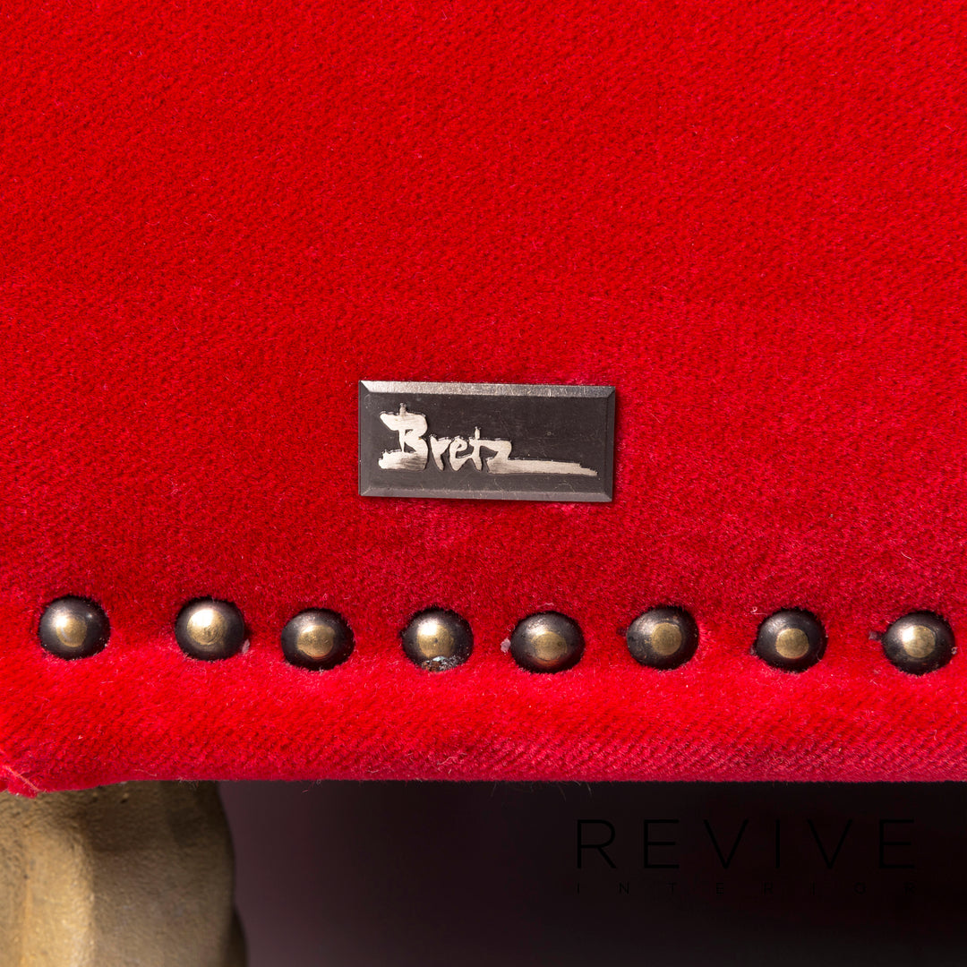 Bretz Gaudi Velvet Fabric Sofa Red Three Seater Récamière Couch #10518