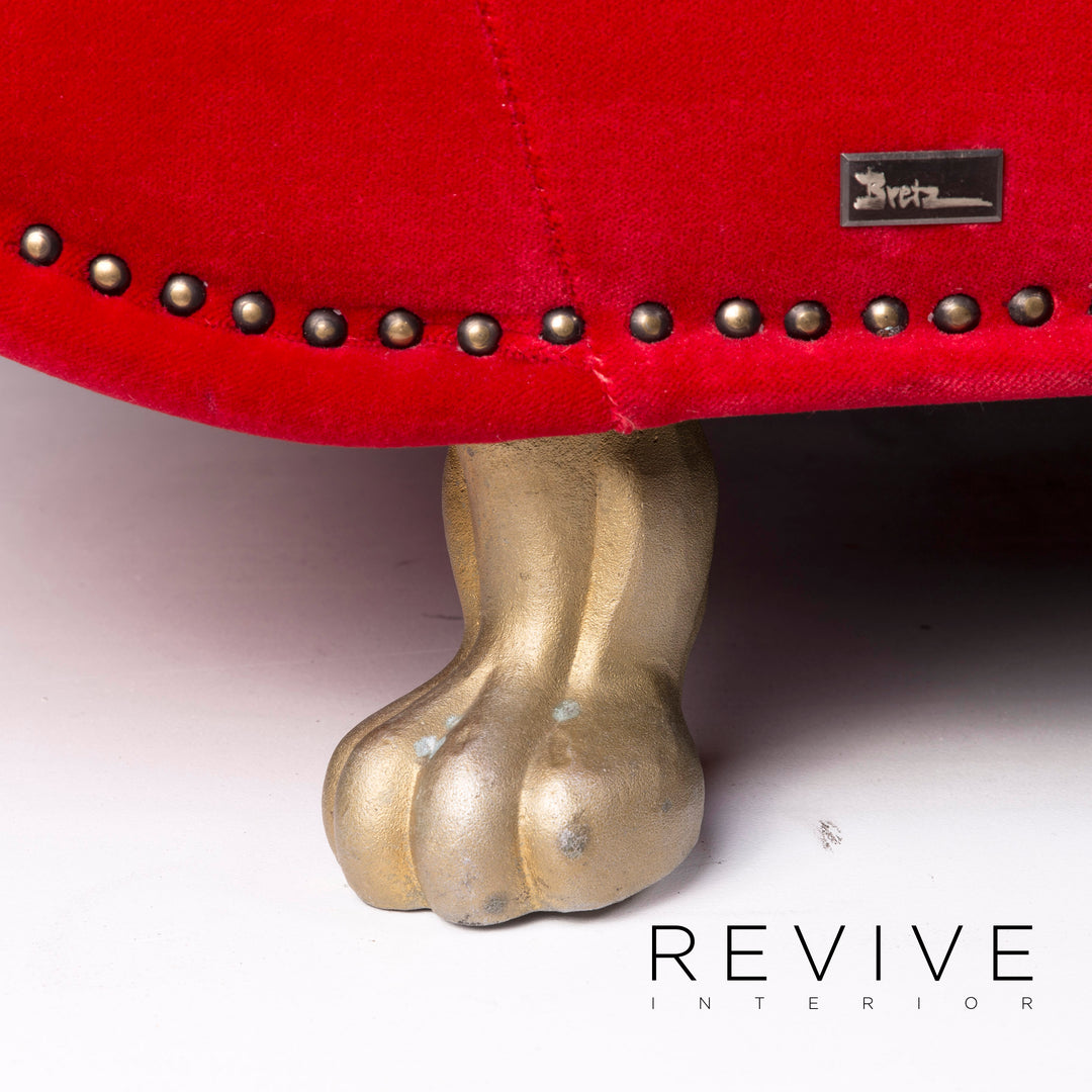 Bretz Gaudi Velvet Fabric Sofa Red Three Seater Récamière Couch #10518