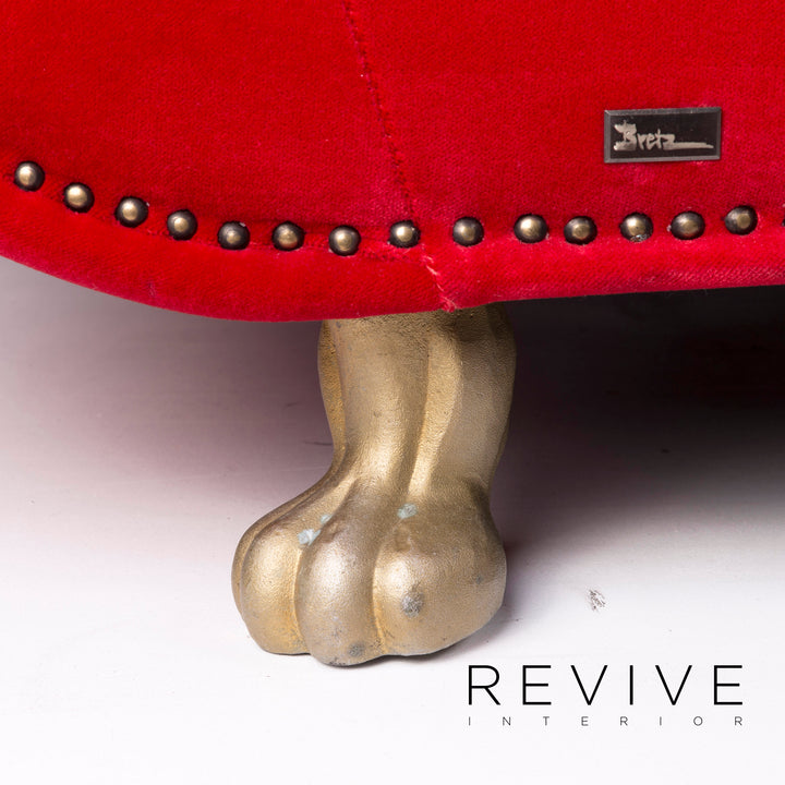 Bretz Gaudi Velvet Fabric Sofa Red Three Seater Récamière Couch #10518