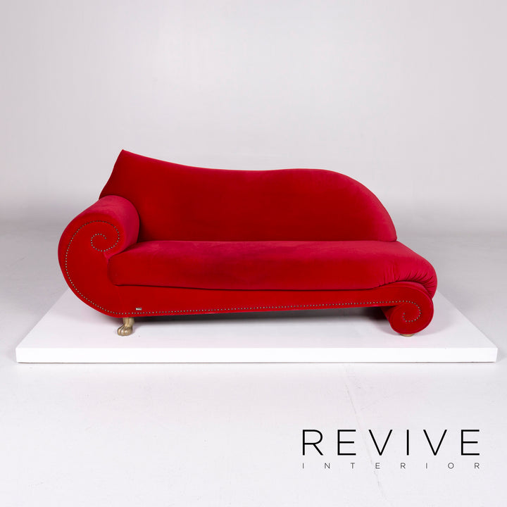 Bretz Gaudi Velvet Fabric Sofa Red Three Seater Récamière Couch #10518