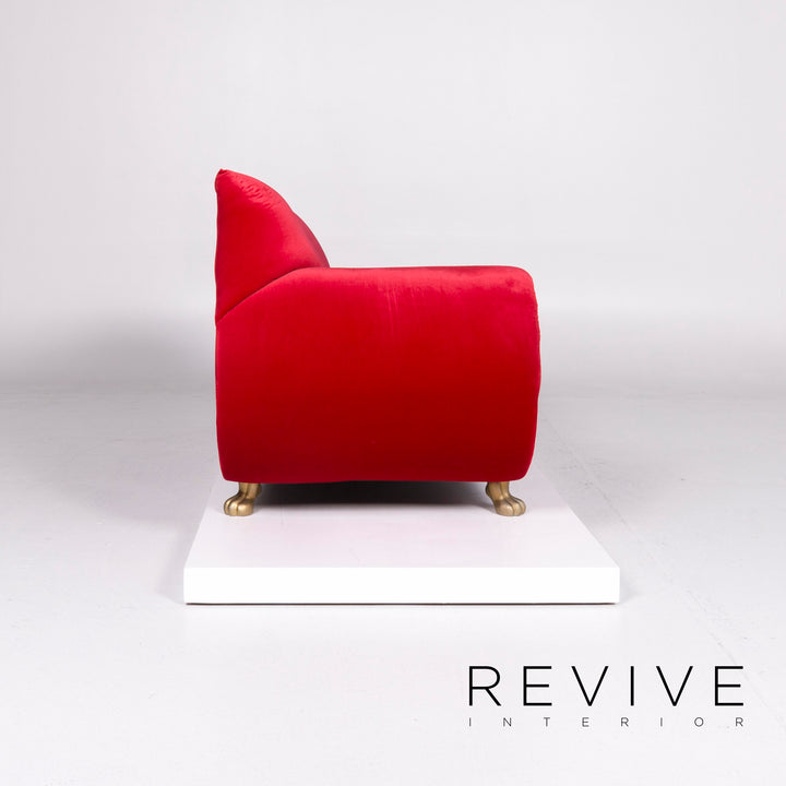 Bretz Gaudi Velvet Fabric Sofa Red Three Seater Récamière Couch #10518