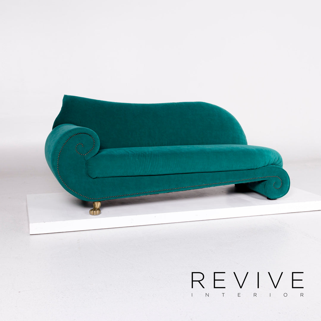 Bretz Gaudi Velvet Fabric Sofa Turquoise Three Seater Couch #11112