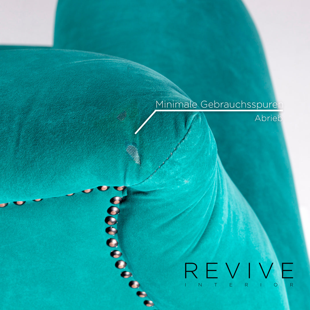 Bretz Gaudi Velvet Fabric Sofa Turquoise Three Seater Couch #11112