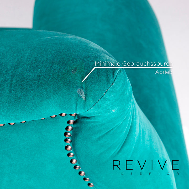 Bretz Gaudi Velvet Fabric Sofa Turquoise Three Seater Couch #11112