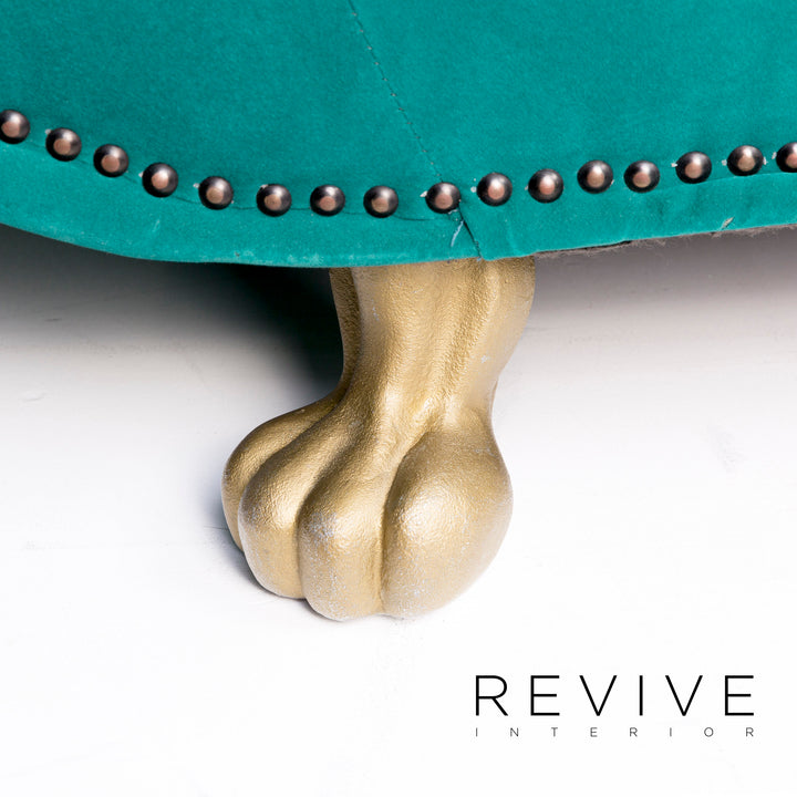 Bretz Gaudi Velvet Fabric Sofa Turquoise Three Seater Couch #11112