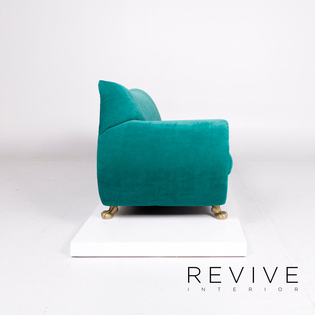 Bretz Gaudi Velvet Fabric Sofa Turquoise Three Seater Couch #11112