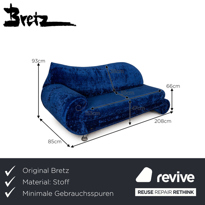 Bretz Gaudi Fabric Three Seater Blue Sofa Couch