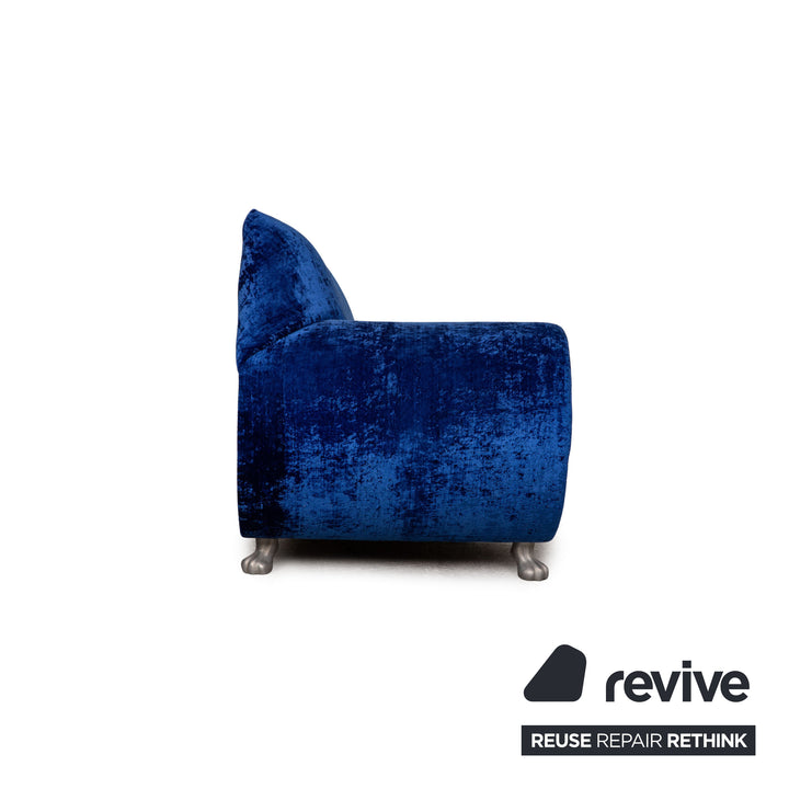 Bretz Gaudi Fabric Three Seater Blue Sofa Couch